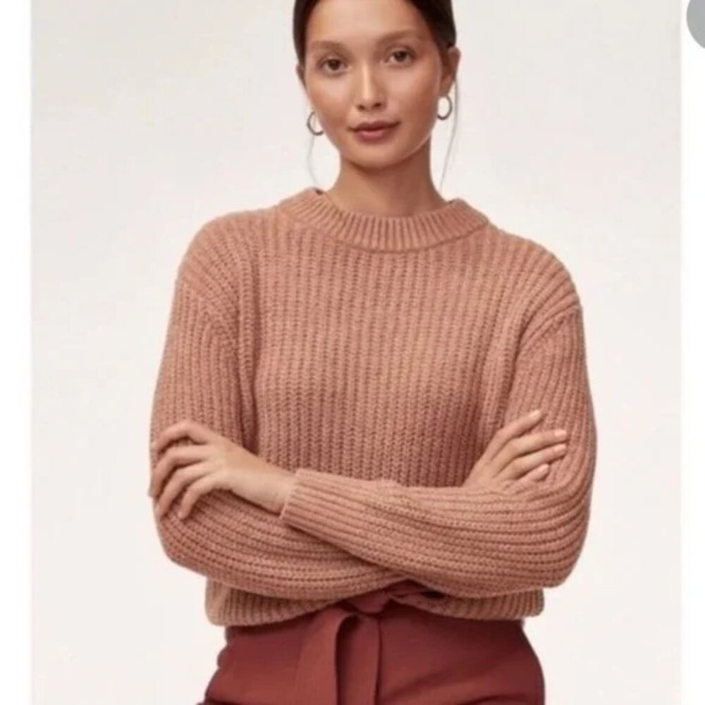 Aritzia Wilfred Essential Chenille Sweater Relaxed Fit Crewneck Neutral XXS
